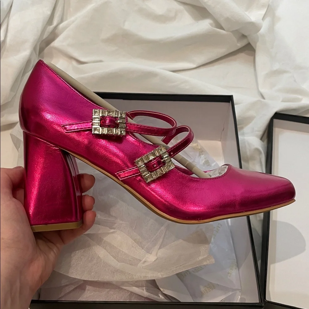 •CAPE ROBBIN• “Selina” Double Strap Mary Jane Heels - Pink // NIB